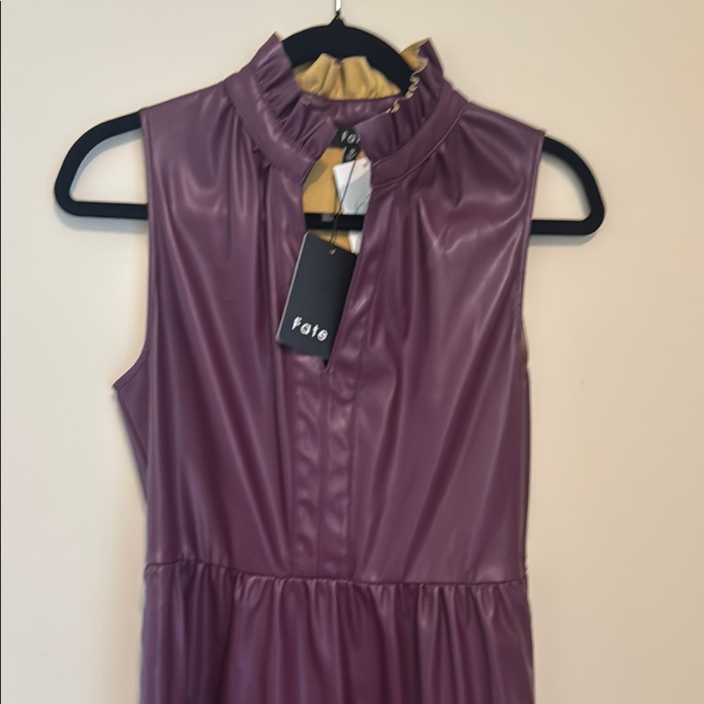 Fate Sleeveless Mahogany Faux Leather Midi Dress - Picture 3 of 4